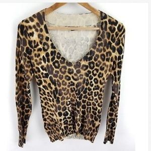 Express Sweater Tan Black Cheetah Print Sz XS